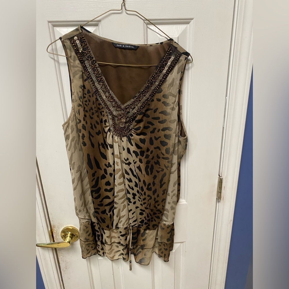 Zac & Rachel Women’s Brown Leopard Print Top XL